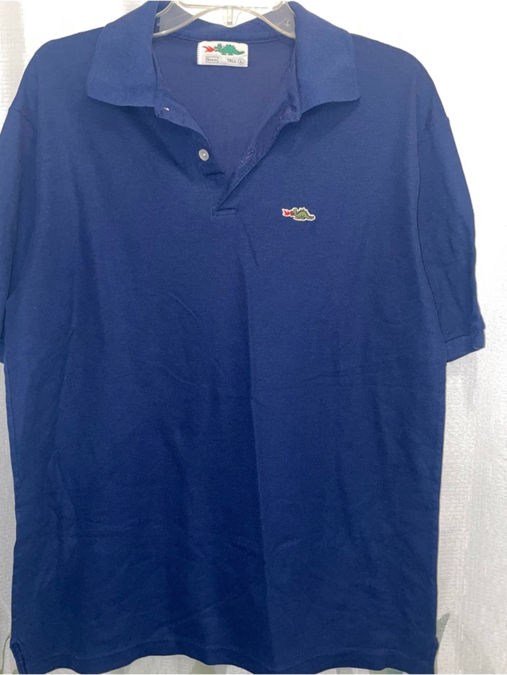 Vintage Sears Dinosaur Logo Polo Shirt Tall Large Blue Retro Casual
